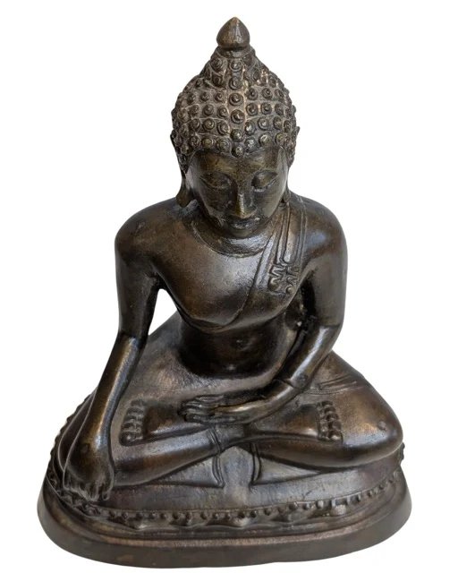 Antiek Bronzen Boeddhabeeld – Bhumisparsha Mudra – Beeldhouwkunst (photo 6 of 7)