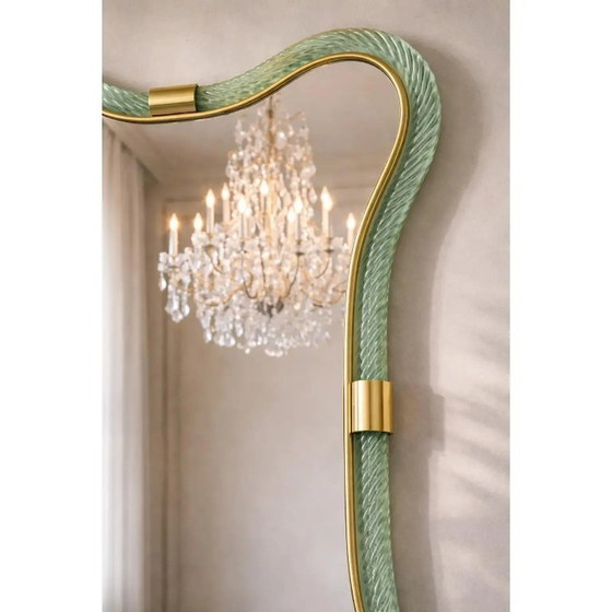 Image 1 of Contemporary Italian Murano Glass Mirror in Weathered Green by Simoeng
