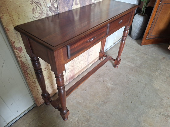 Classic mahogany side table, console table, hall table, light signs of use consistent with age, dimensions (photo 4 of 5)