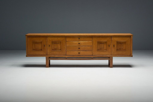 Brutalist Oak Buffet, Belgium, 1960s