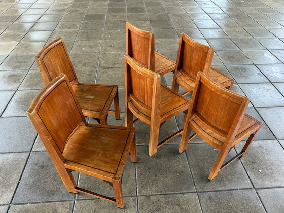 Image 1 of Set of 6 Art Deco dining chairs, Amsterdamse School, 1920s