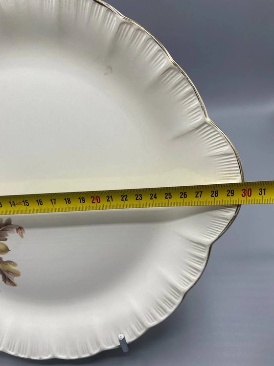 Digoin Sarreguemines Faience Eared Dish, Vigny Collection, Autumnal Botanical Design, Platinum Trim (photo 3 of 3)