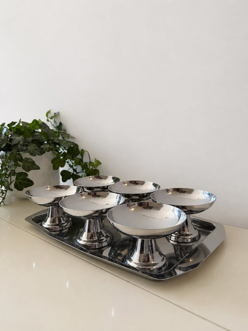 Satz von 6 Chrom-Coupés – glazen karaffen, Chrome (photo 2 of 5)