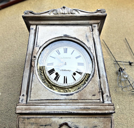 Patinated Antique Comtoise Clock, Bohemian & Vintage Charm, Wood, Creme (photo 8 of 14)