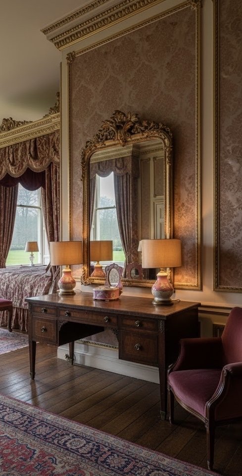 Stunning 5-Piece Vintage Rose Porcelain Vanity & Lamp Set