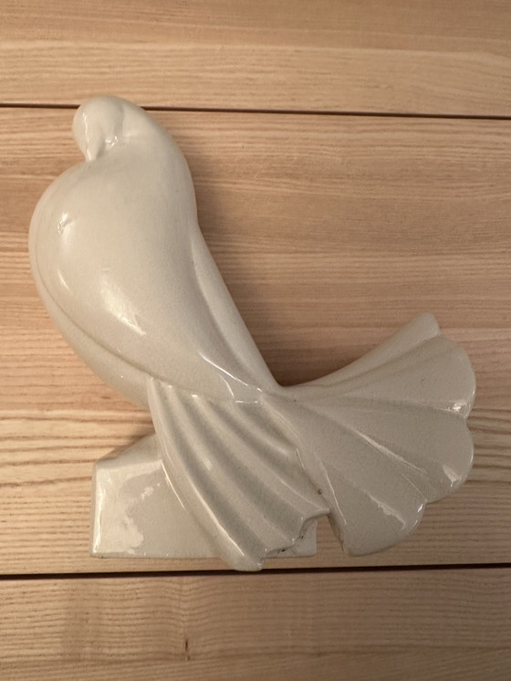 Image 1 of Art Deco craquele beeld duif Jacques Adnet