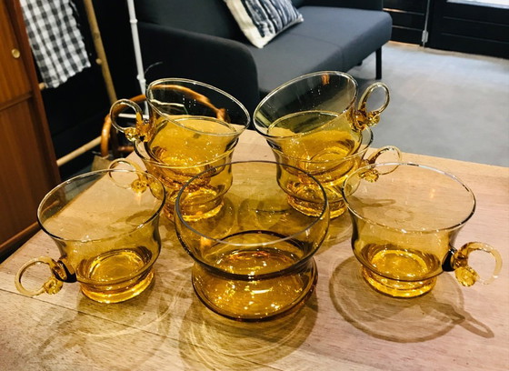 Image 1 of Ensemble tasses et sucrier verre soufflé Pologne vintage