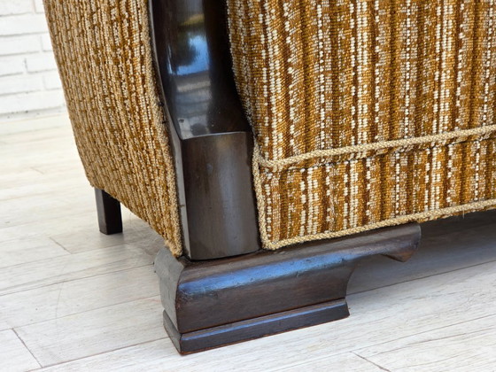 Image 1 of 1960s, Danish 3-seater sofa, original, brown furniture wool, beech wood.