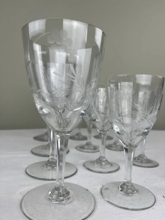 Set antiker gravierter Gläser – Gläser & Karaffe, Crystal, Glass (photo 3 of 9)