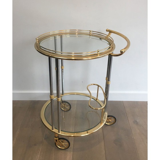 Image 1 of Vintage rolling table in gunmetal patina and gilded metal, 1970