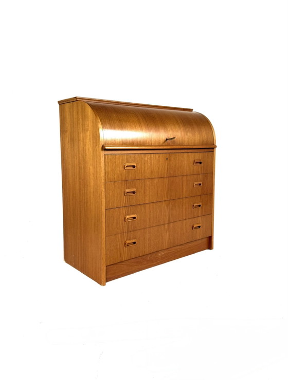 Image 1 of Vintage Danish teak roll-top secretary desk '60