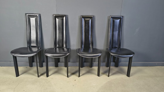 Image 1 of Vintage black leather dining chairs, set of 4, 1980s
