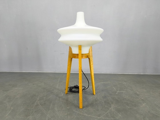 Image 1 of Sculpturale vloerlamp uit het midden van de 20e eeuw met glazen kap, jaren 70