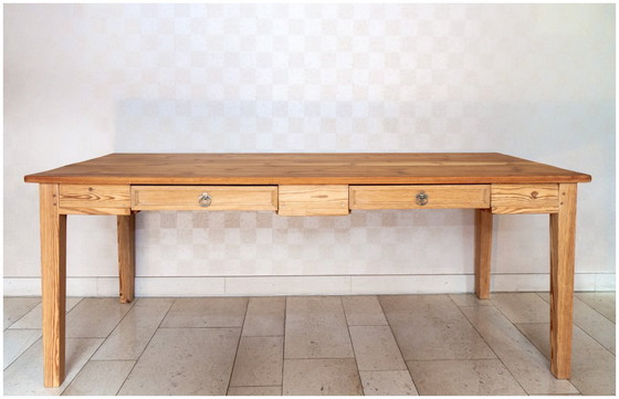 Image 1 of Farmhouse table, draper's table, solid wood, mid-20th century, restored