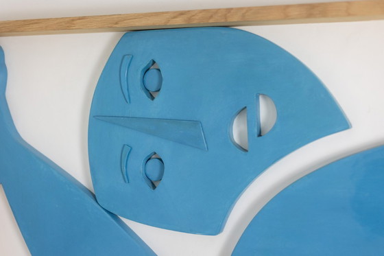 Image 1 of Bas-relief in blue lacquered wood. Contemporary work by a French artist.