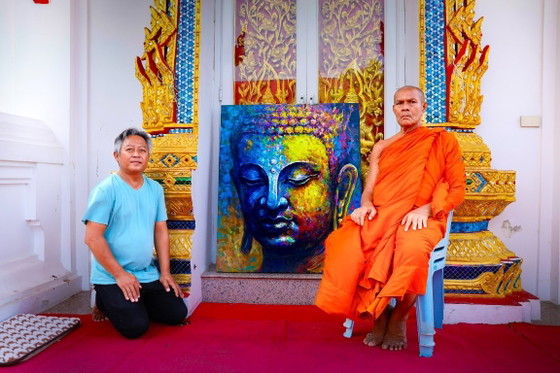Image 1 of Unique hand-painted Buddha painting "Silent Strength" – Seksak Jaichumchen – 100 × 120 cm