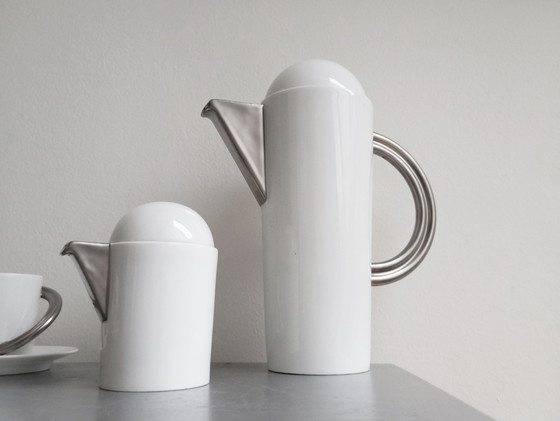 Image 1 of Set da caffè in platino &quot;Cupola&quot; postmoderno extra raro di Rosenthal Mario Bellini 1985