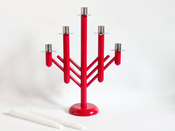 Image 1 of Vintage Aarikka Finland Rapsodia Red Candelabra | 1980s Scandinavian Design