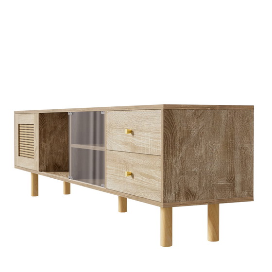 Image 1 of Urban Meuble TV-meubel in houtlook van rotan en glas met lades 172*35*48 cm