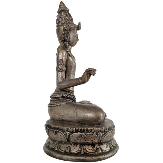 Ancienne Statue en Bronze Javanaise – Padmapani Avalokiteshvara – Porteur de Lotus – 20 cm – Sculptures (photo 3 of 10)