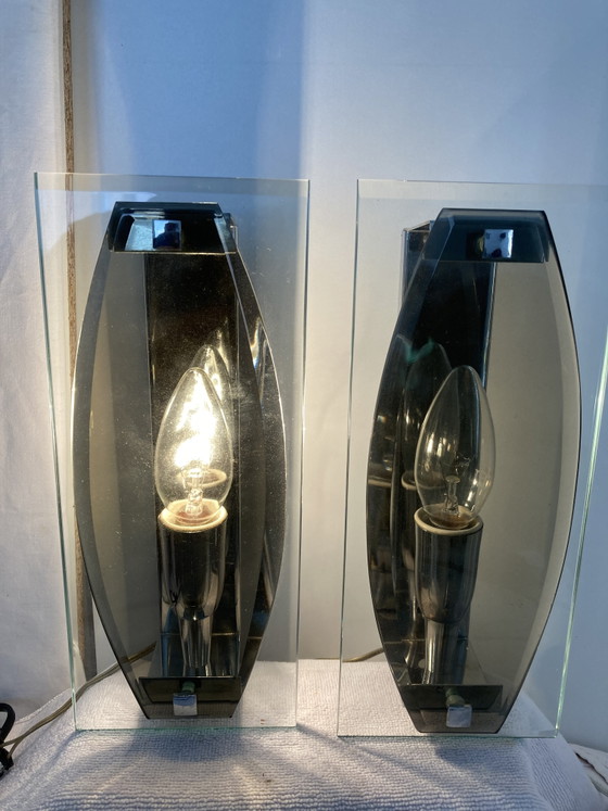 Pair of Wall Sconces, Vintage 70s Style Fontana Arte, Italian Craftsmanship – Wall lights, Metal, Glass (photo 3 of 15)