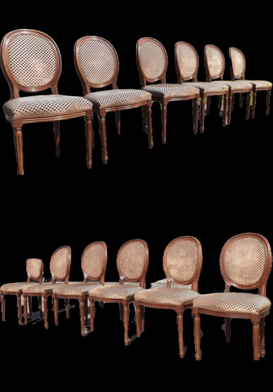 6 Cherry Wood Dining Chairs, Textile, Beige (photo 6 of 6)