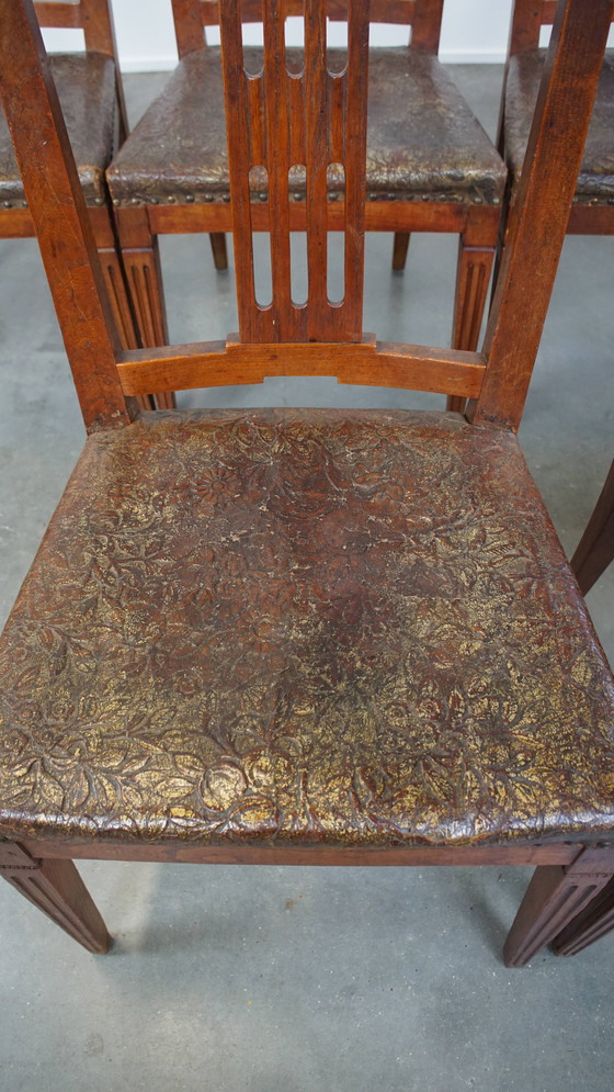 Image 1 of 6 x Leder-Esszimmerstuhl mit Holz