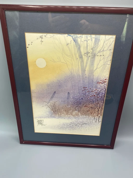 Paysage d'hiver, d'après une aquarelle de Diane Clapp Bartz, années 80 – decoratieve objecten, Paper