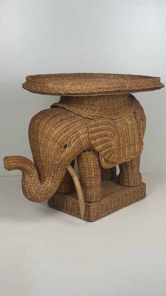 Image 1 of Original vintage rattan elephant plant/side table tray