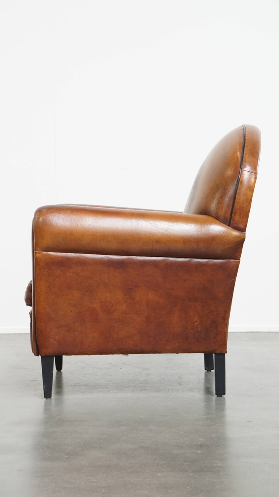 Image 1 of Fauteuil vintage en cuir de mouton de style Art Déco