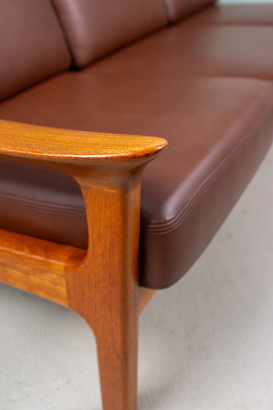 Image 1 of Canapé vintage en teck, style danois, Juul Kristensen, cuir, milieu du siècle