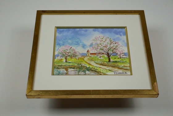 Image 1 of Small painting by Marcel Pressac - Spring landscape, dated and signed.