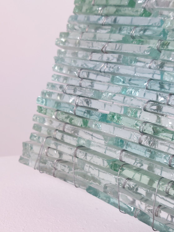 Image 1 of Pair of handmade French glass and metal wire wall lamps, shard decor