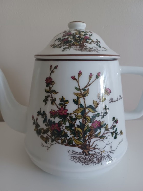 Image 1 of Théière vintage en porcelaine. Sérigraphie botanique. Herrandiz Espagne.