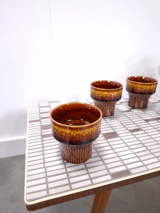 Image 1 of Juego de tazas de café de porcelana marrón acanalada CP