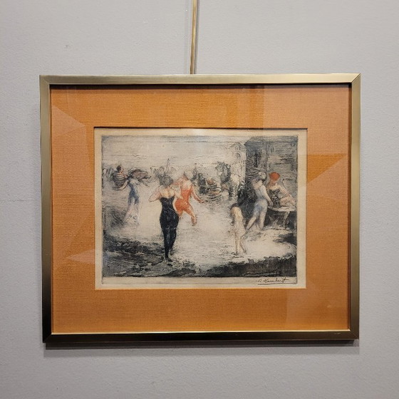 Image 1 of Gouache « Journée à la plage », Clément Lambert (1855 – 1925) – Royaume-Uni