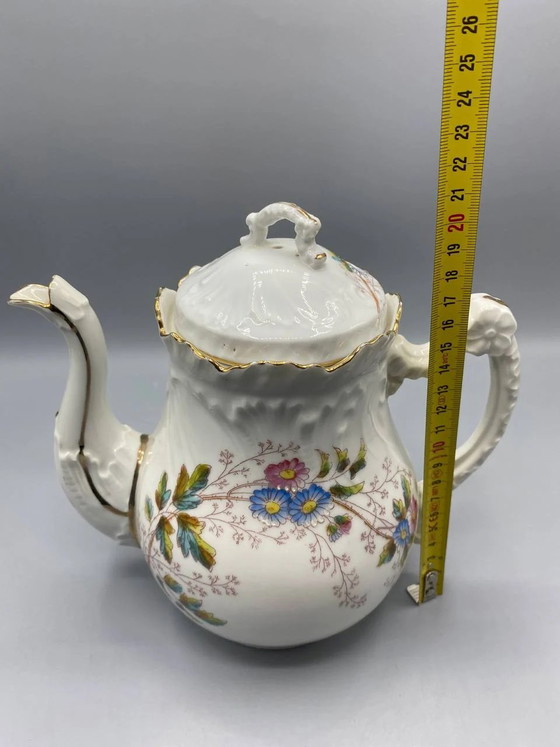 Antique white porcelain coffee pot, polychrome and gilded floral decoration, Belle Époque style (photo 6 of 6)