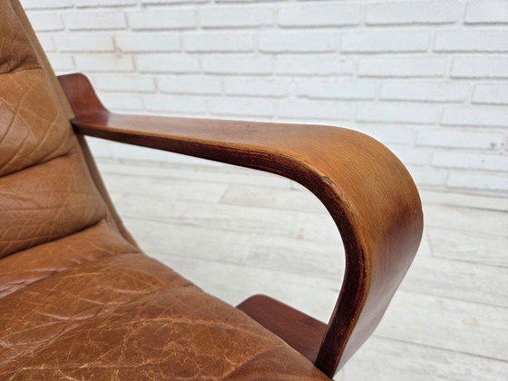 Jaren 70, Scandinavische Hoge Rug Fauteuil, Meubelleer, Gebogen Hout – Canvas (photo 15 of 20)