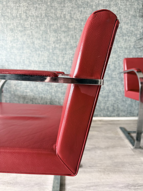 Image 1 of Ensemble de 4 fauteuils Brno vintage de Fasem en cuir rouge