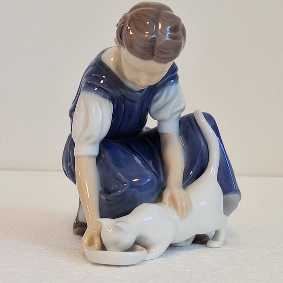 Image 1 of Statuette Of A Girl With Cat, Bing & Grondahl 1960s