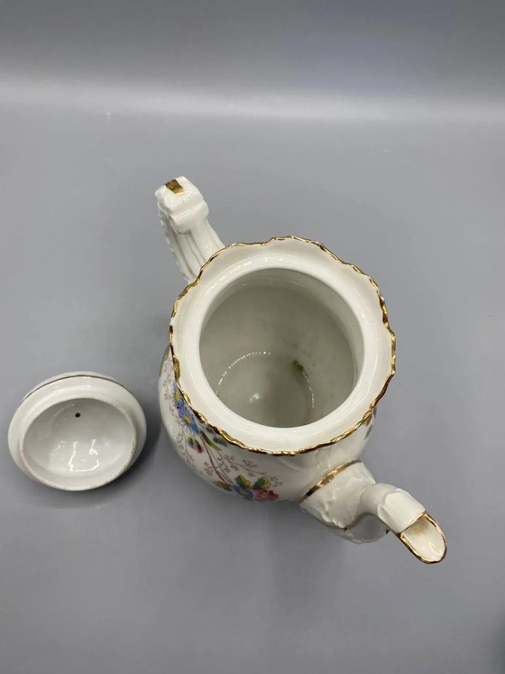 Antique white porcelain coffee pot, polychrome and gilded floral decoration, Belle Époque style (photo 5 of 6)
