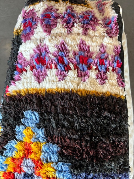 Vintage Marokkaanse Boucherouite Vloerkleed Poef – 70 × 70 × 40 cm – Kussentjes, Textile, Wool (photo 2 of 8)