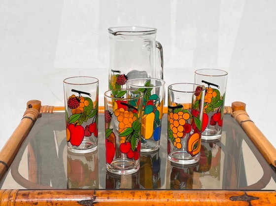 Image 1 of Borgonovo pitcher + 5 lange drinkglazen set ~ Vintage 70s