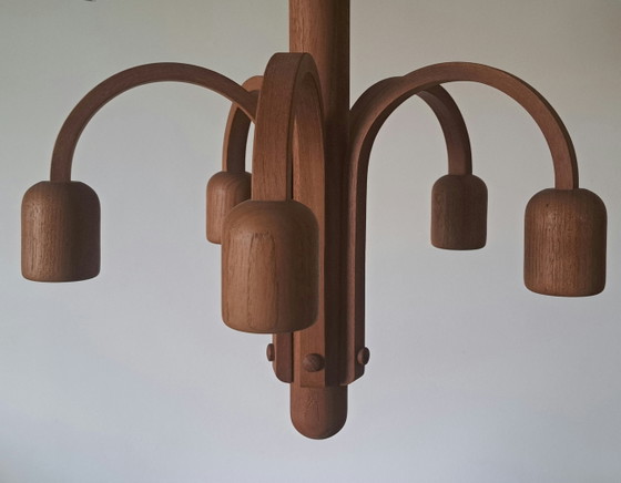 DOMUS Candela Ceiling Light Type 3455 – 5-Light Solid Teak Flush Mount – Mid Century Scandinavian Design (photo 5 of 6)