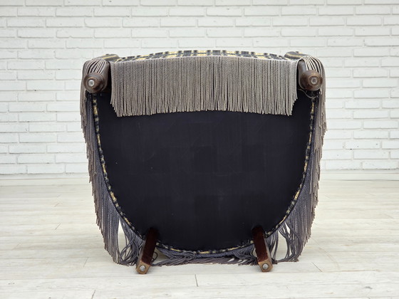 Image 1 of 1960s Danish Lounge Chair, Blue/Beige Furniture Velour, Beech Wood Legs