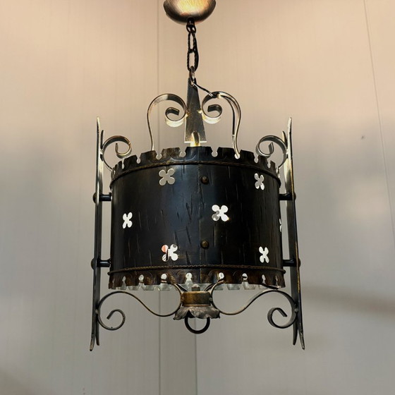 Brutalist classic castle style iron pendant lamp 1960s, Metal, Black, Rustic (photo 2 of 13)