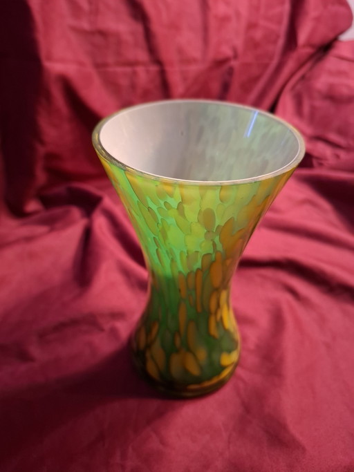 Mid-Century Modern Cased Spatter Glass Vase – Chribska Style (15cm)