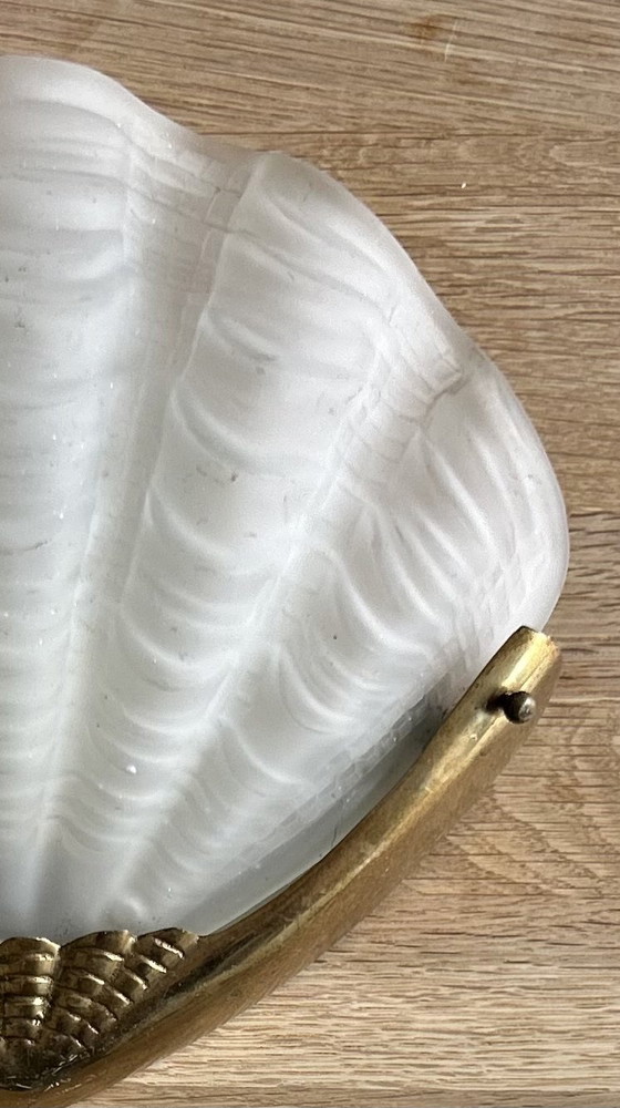 Image 1 of 3x Wandleuchte Schalen - Art Deco - Glas und Messing