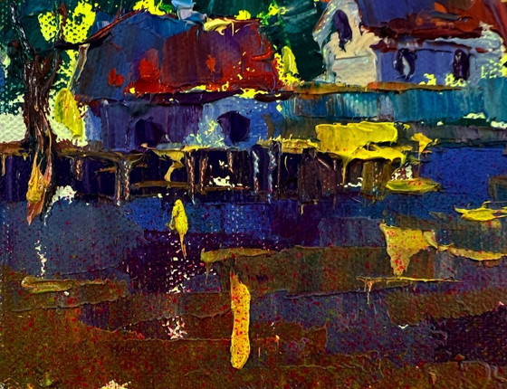 Original Oil Painting Rural Church Landscape The Sun Greets In The Morning – Paintings & Drawings, Canvas (photo 6 of 8)