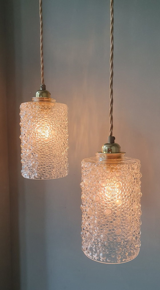 Set of 2 Vintage Glass Pendant lamps - Bubble Glass Texture (photo 25 of 26)